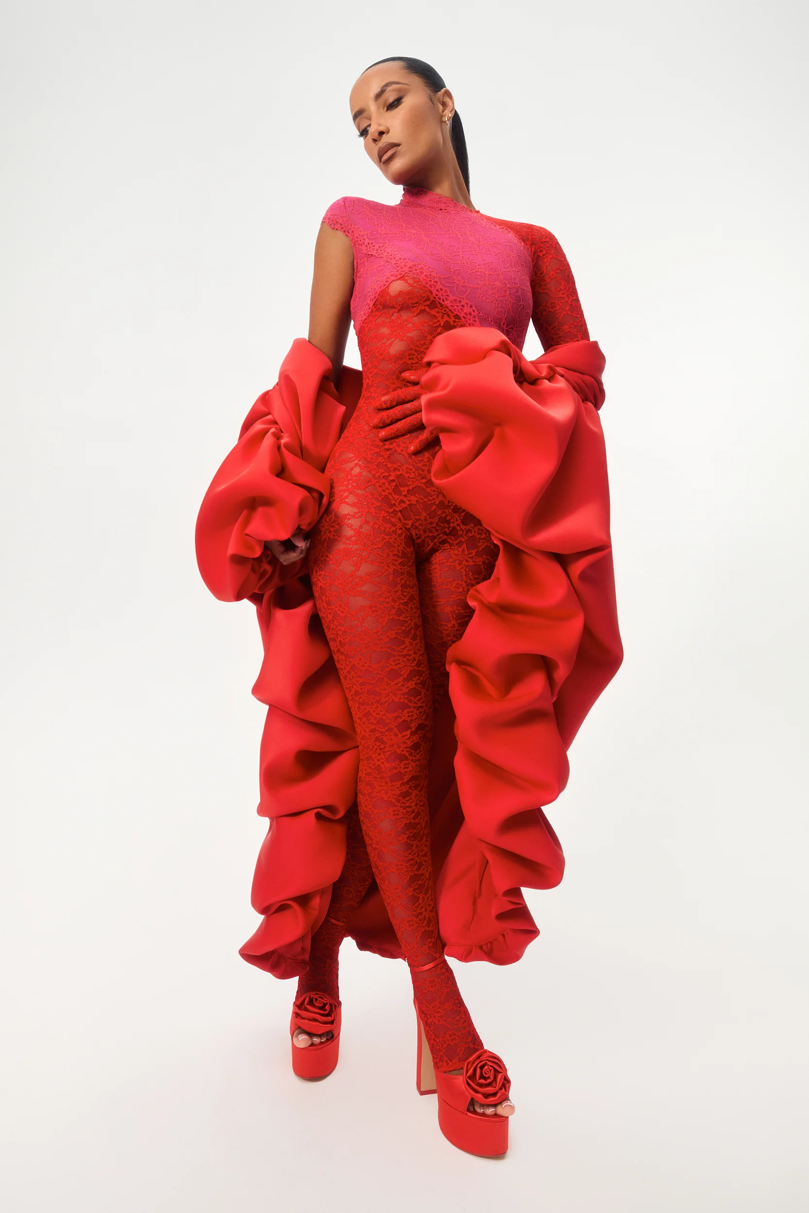 Geranium Rouge Lace Catsuit - Image 5