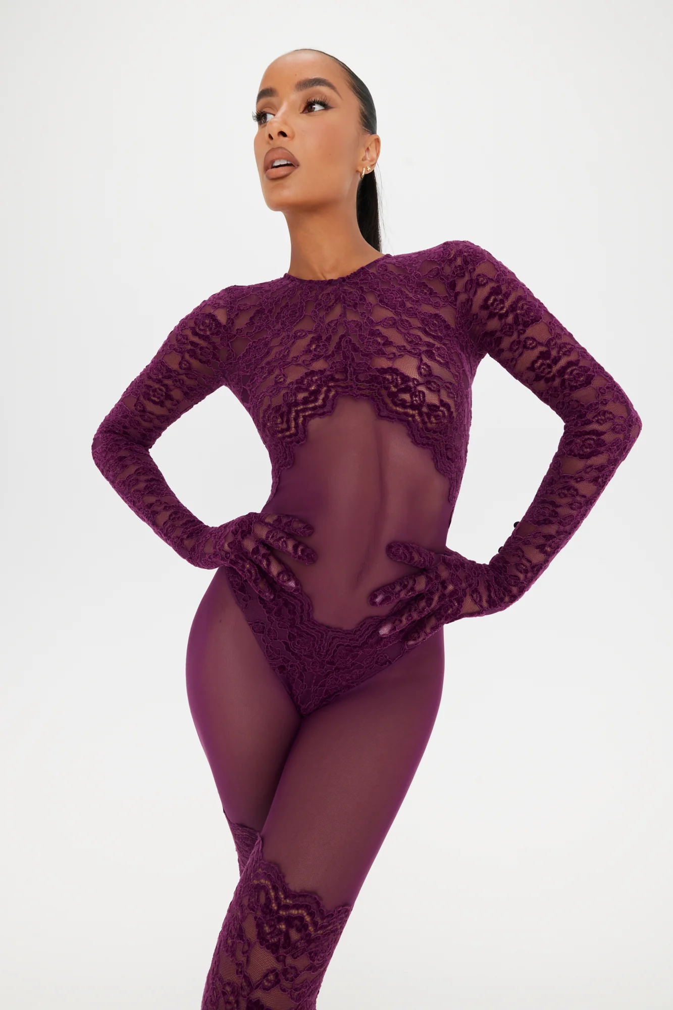 Royal Plum Lace Catsuit - Image 4