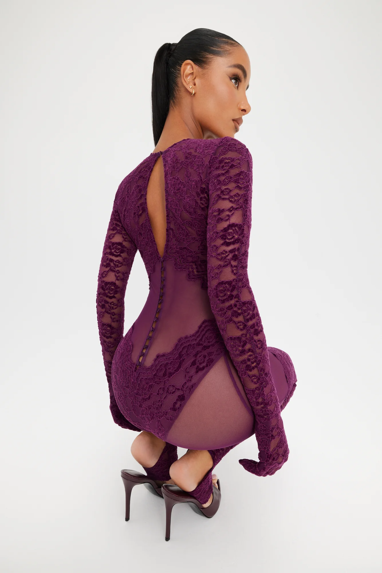 Royal Plum Lace Catsuit - Image 6